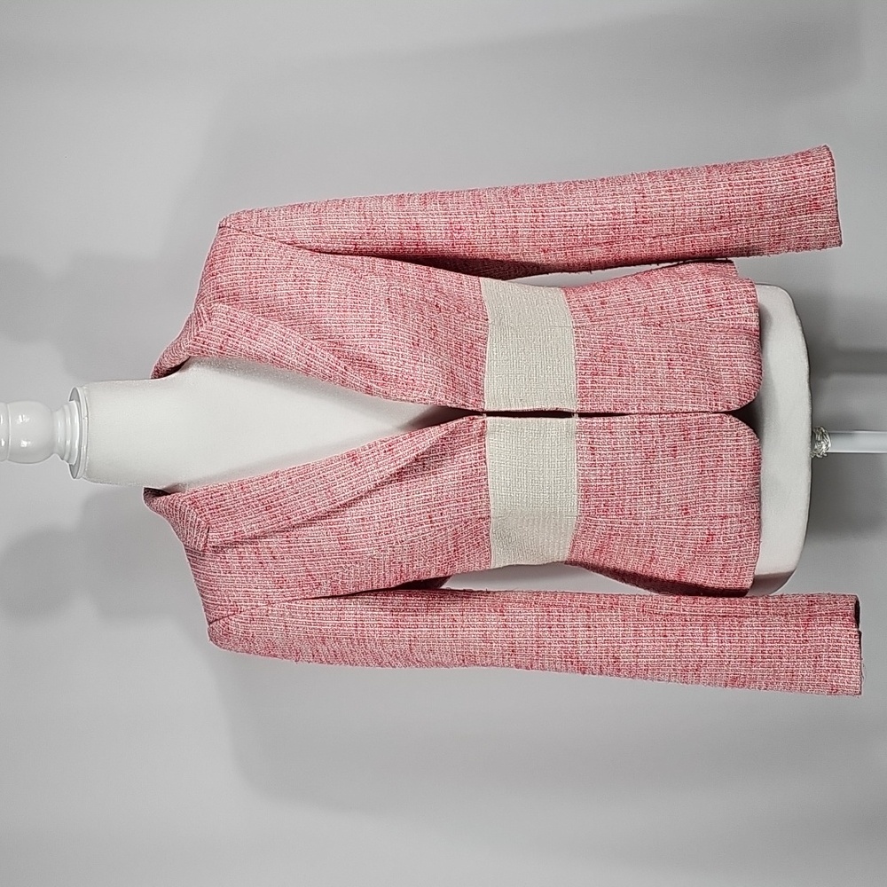 Kay Unger New York Pink White Tweed Boucle Blazer Jacket 4 Office Career Work - Picture 2 of 13